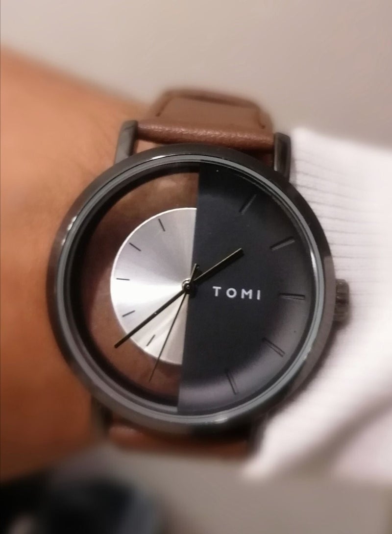 TOMI A unisex Brown Analog Leather Watch From TOMI, Watch Face Measures 40 MM And Is 9 MM Thick - Image 5