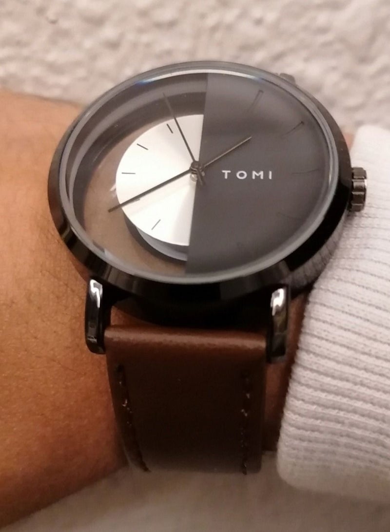 TOMI A unisex Brown Analog Leather Watch From TOMI, Watch Face Measures 40 MM And Is 9 MM Thick - Image 4