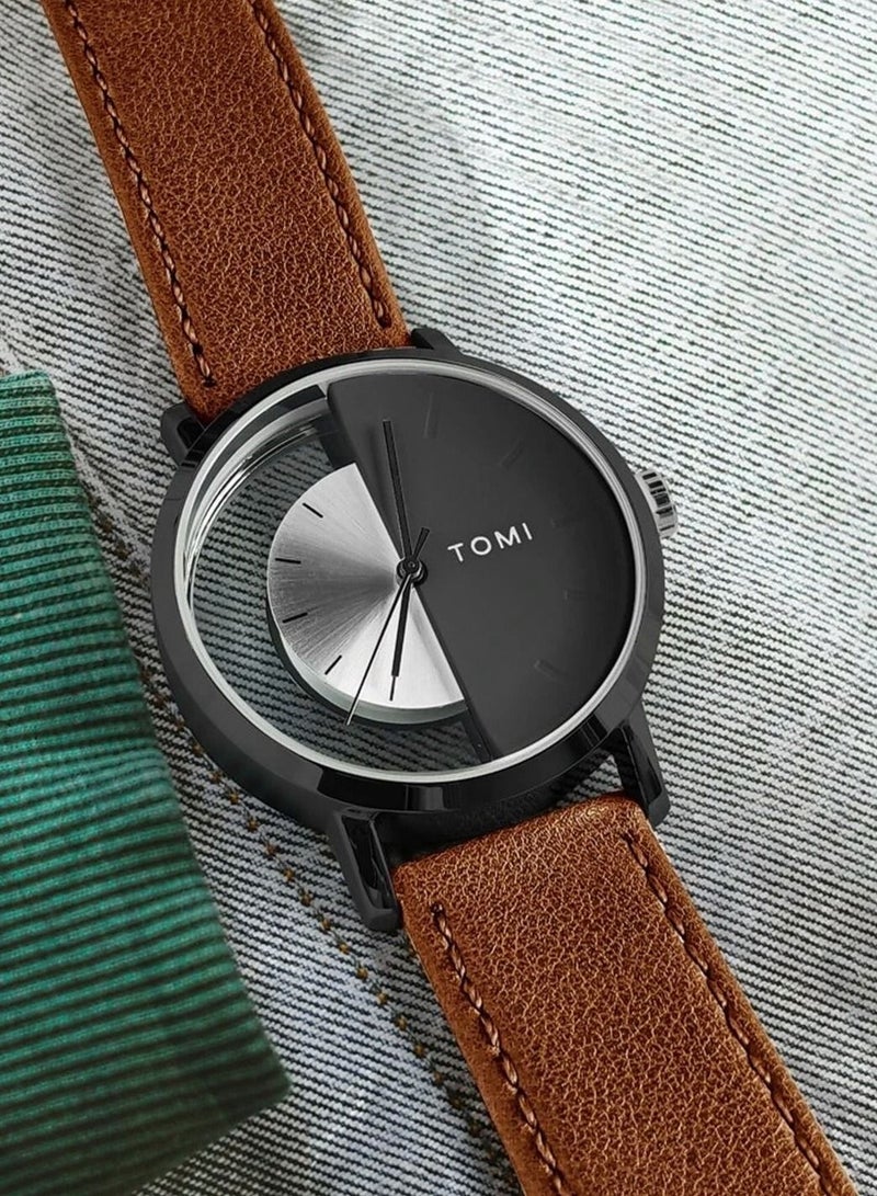 TOMI A unisex Brown Analog Leather Watch From TOMI, Watch Face Measures 40 MM And Is 9 MM Thick - Image 2