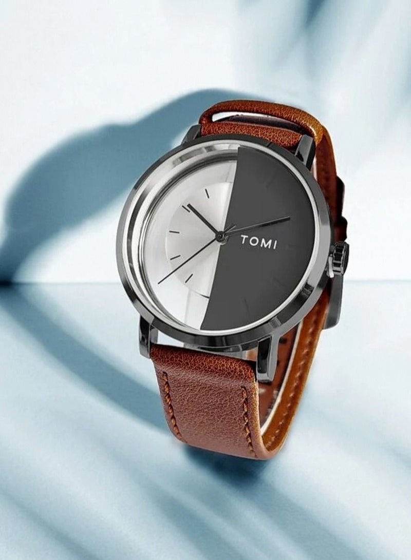 TOMI A unisex Brown Analog Leather Watch From TOMI, Watch Face Measures 40 MM And Is 9 MM Thick - Image 3