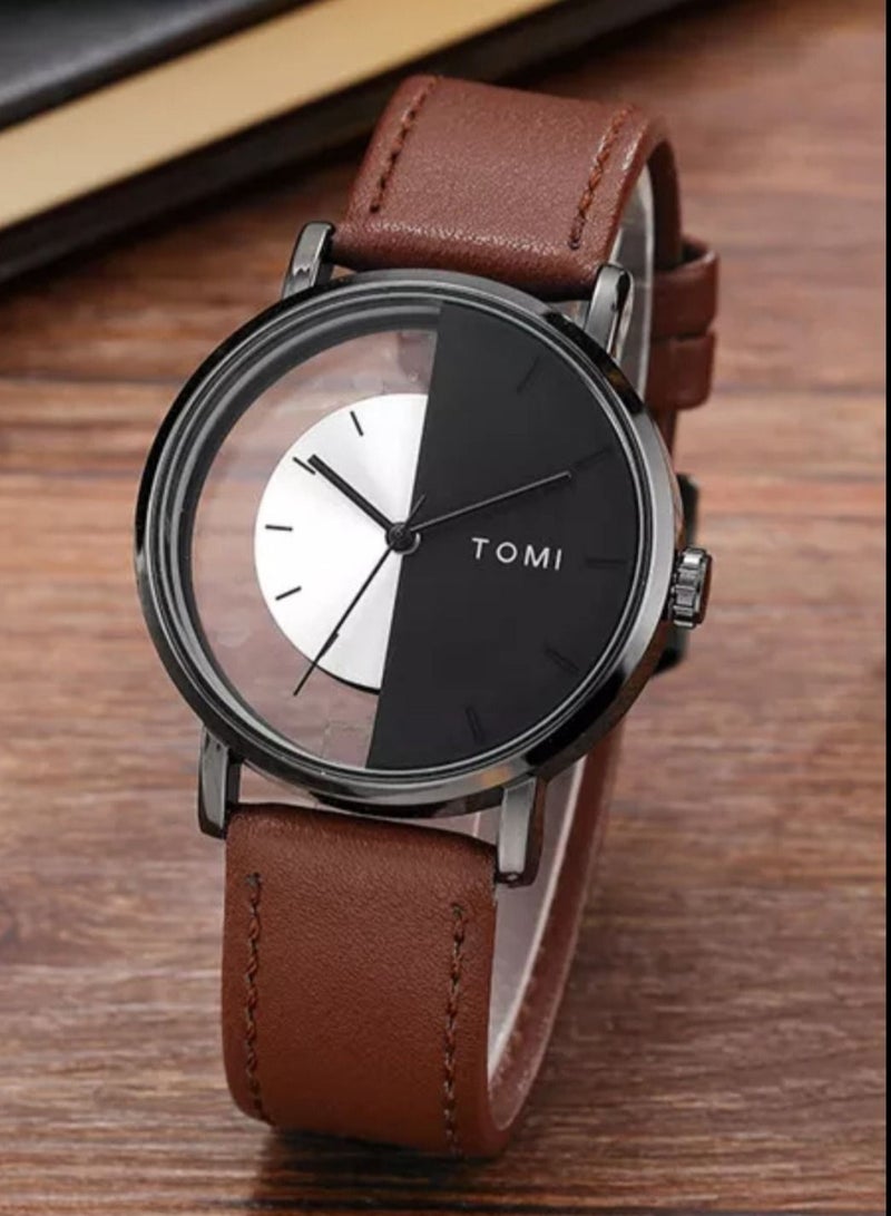 TOMI A unisex Brown Analog Leather Watch From TOMI, Watch Face Measures 40 MM And Is 9 MM Thick - Image 1