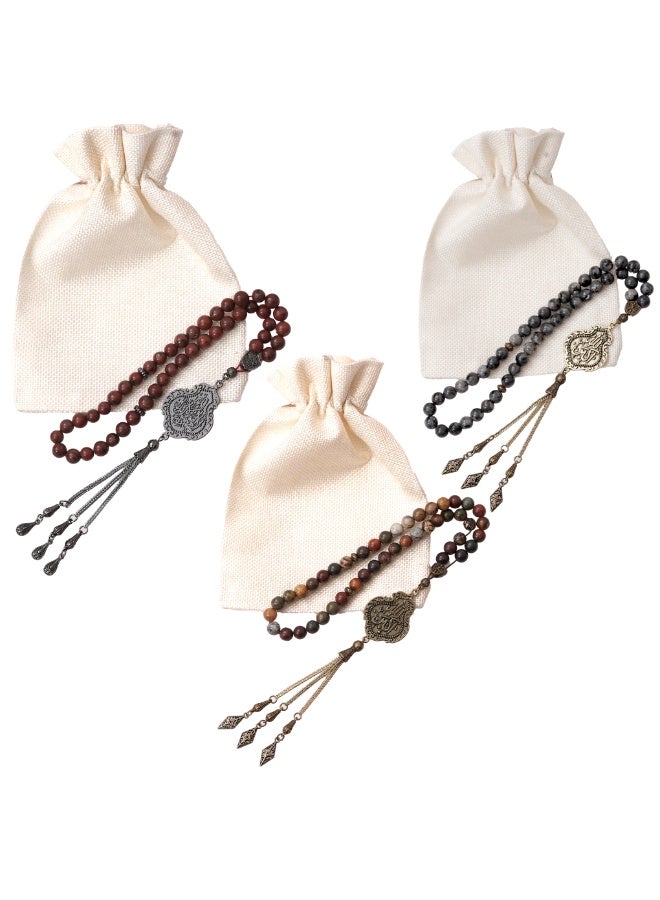 سبحتي  3 مسبحة قنديل مع حجر اليشب أو الجاسبر و لابرادورايت و جاسبر /  8 ملي - 45 خرز / الأجزاء المعدنية - Image 2