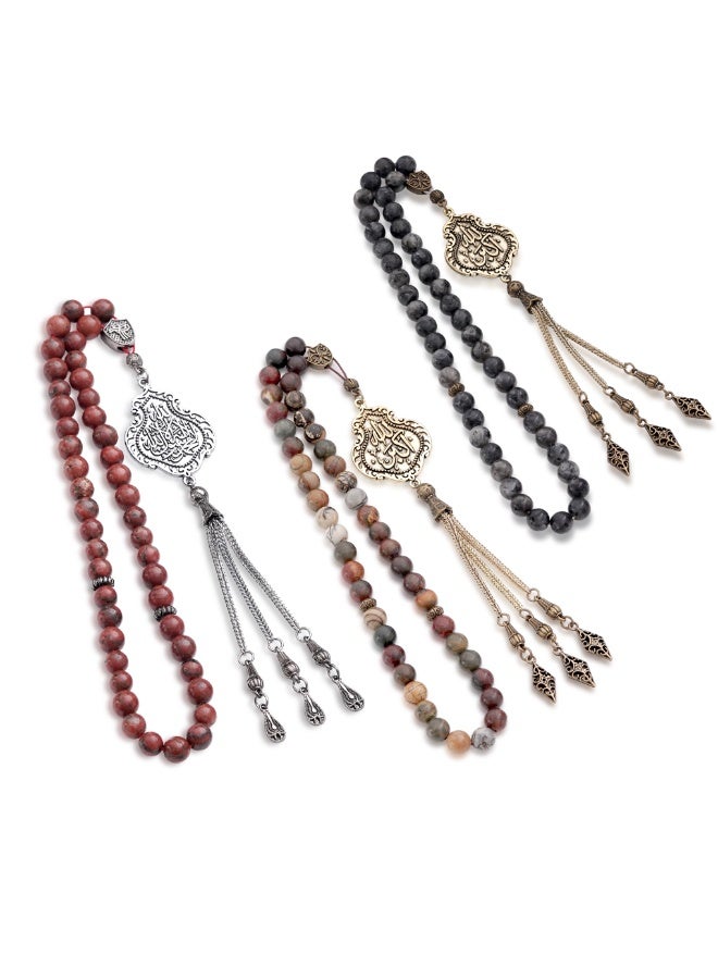 سبحتي  3 مسبحة قنديل مع حجر اليشب أو الجاسبر و لابرادورايت و جاسبر /  8 ملي - 45 خرز / الأجزاء المعدنية - Image 1