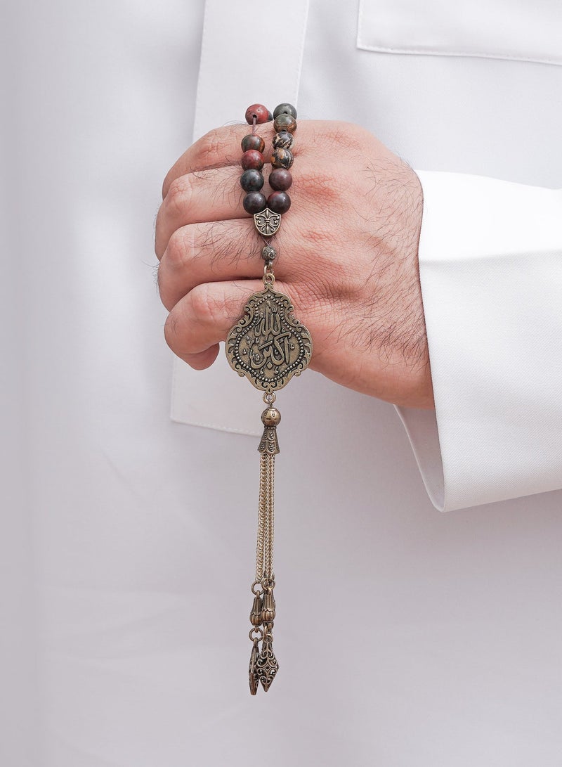 سبحتي  3 مسبحة قنديل مع حجر اليشب أو الجاسبر و لابرادورايت و جاسبر /  8 ملي - 45 خرز / الأجزاء المعدنية - Image 3