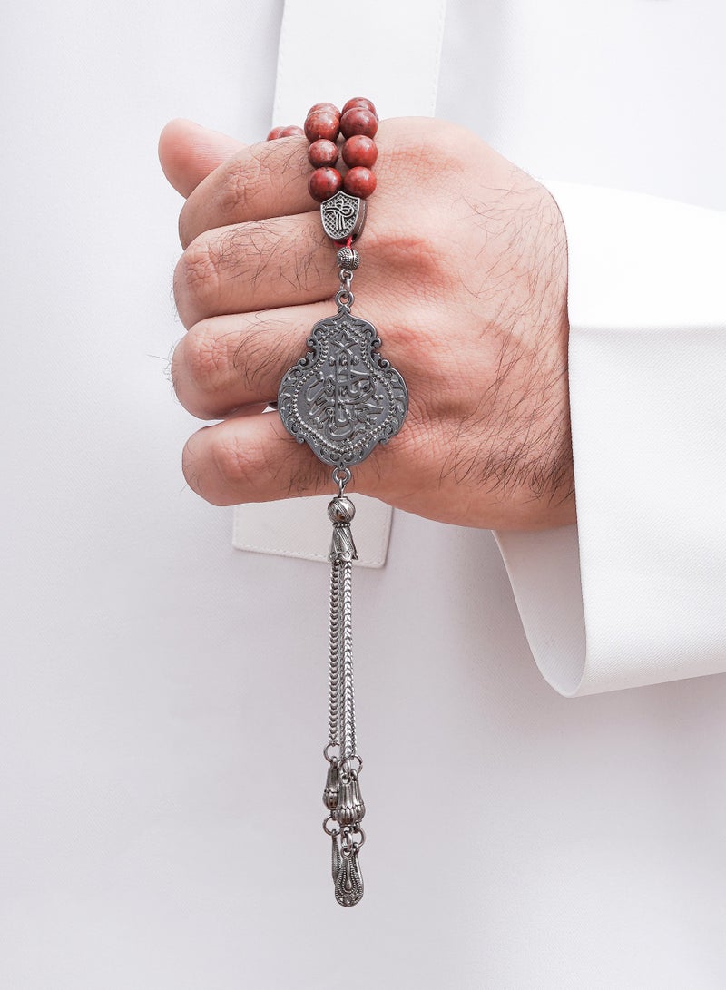 سبحتي  3 مسبحة قنديل مع حجر اليشب أو الجاسبر و لابرادورايت و جاسبر /  8 ملي - 45 خرز / الأجزاء المعدنية - Image 4