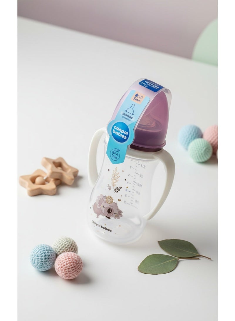Canpol Babies Silicone Feeding Bottle with Handles | Pink Koala Design | 210 ml | 3m+ | BPA Free | Soft Silicone Teat | Easy Grip for Self-Feeding - Image 5