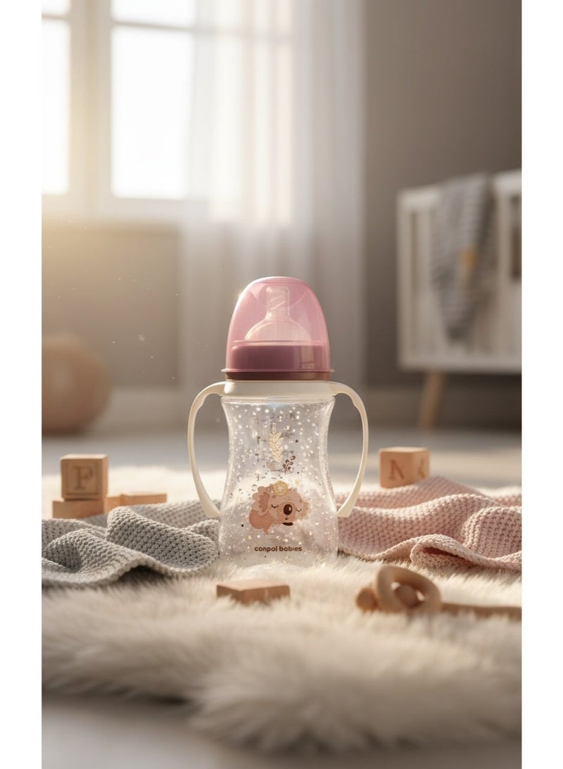 Canpol Babies Silicone Feeding Bottle with Handles | Pink Koala Design | 210 ml | 3m+ | BPA Free | Soft Silicone Teat | Easy Grip for Self-Feeding - Image 4