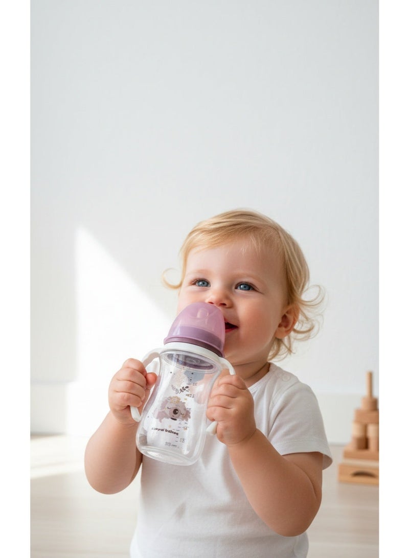 Canpol Babies Silicone Feeding Bottle with Handles | Pink Koala Design | 210 ml | 3m+ | BPA Free | Soft Silicone Teat | Easy Grip for Self-Feeding - Image 2