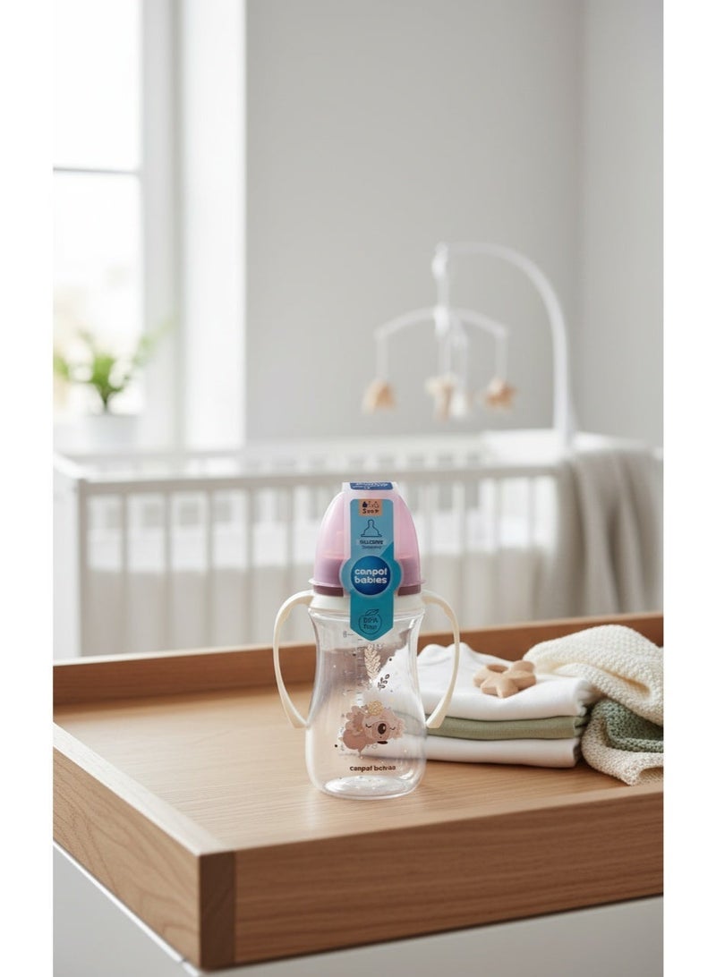 Canpol Babies Silicone Feeding Bottle with Handles | Pink Koala Design | 210 ml | 3m+ | BPA Free | Soft Silicone Teat | Easy Grip for Self-Feeding - Image 3