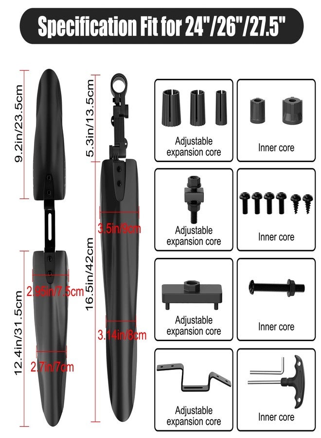 Cooryda Bike Mudguard Set, Adjustable Bicycle Mudguards - Front and Rear Mud Flaps for MTB, Road Bike - Fits 24/26/27.5 inch Wheels - Image 5