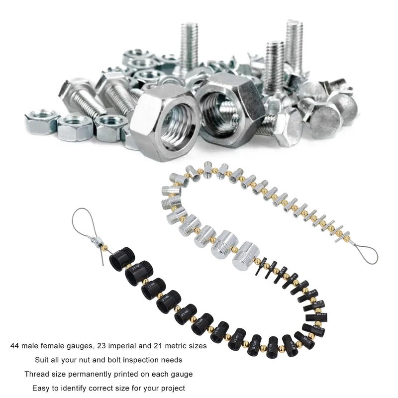 44 قطعة مجموعة قياس براغي وصواميل بمقياس خيط إمبراطوري ومتري مع حلقات قابلة للفصل - Image 4