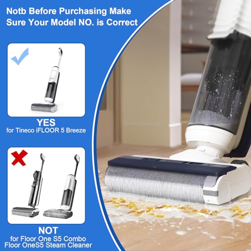 Fixbetter Accessory Set for Tineco iFLOOR 5 Breeze Complete Wet/Dry All-in-One Vacuum Cleaner Replacement Parts, 2 Brush Rollers + 2 Filters + 1 Cleaning Brush - Image 4