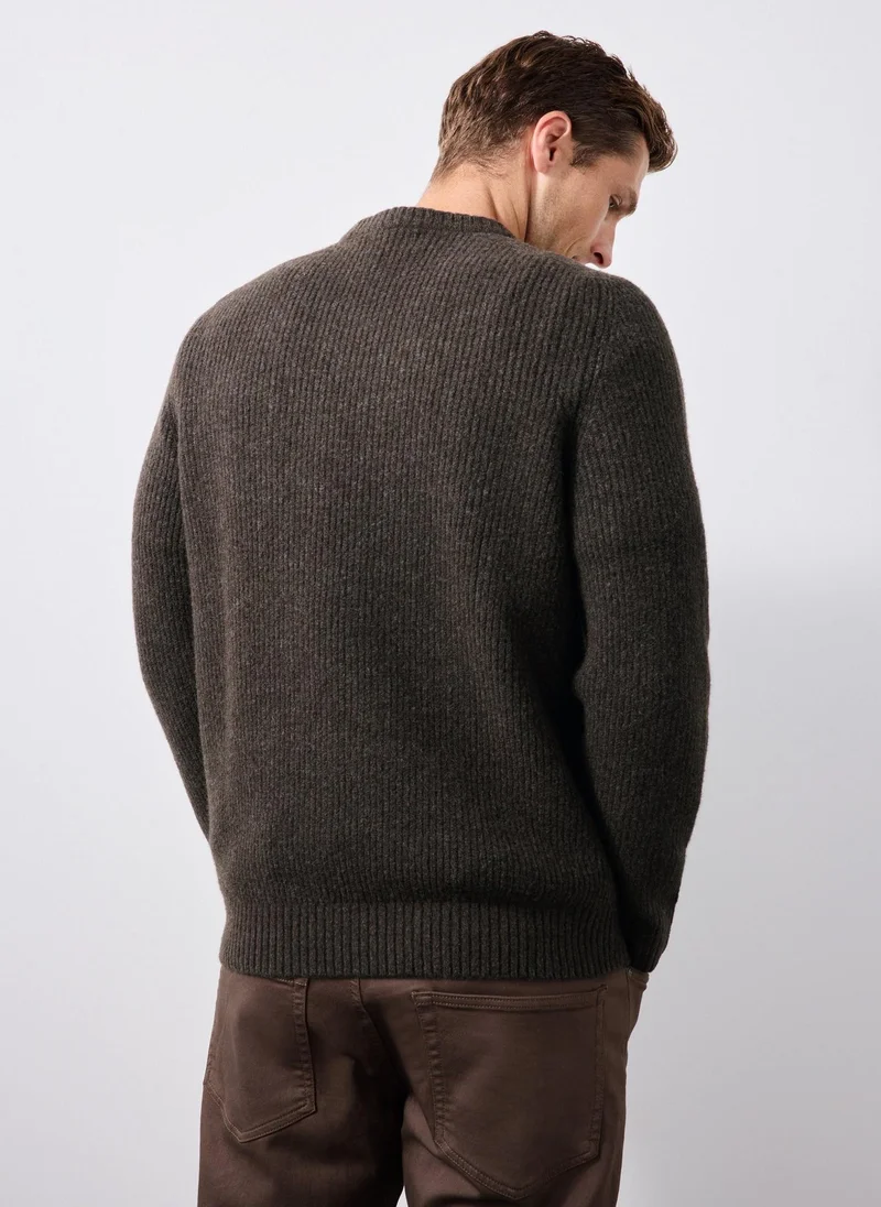ماتلان Brown Ribbed Knitted Jumper
