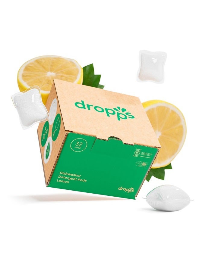 Dropps Dishwasher Detergent Pods: Lemon | 32 Count | Cuts Grease & Fights Stuck On Food | For Sparkling Glassware & Dishes | Low Waste Packaging - Image 1