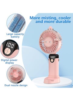 Necomi Handheld Misting Fan 3 In 1 Personal Fan With Water Tank Misting Double Nozzle Design 6 Speed Strong 180°Foldable Power Display Usb Charging Can Hang Neck Mobile Phone Holder For Outdoors Pink  - Image 3