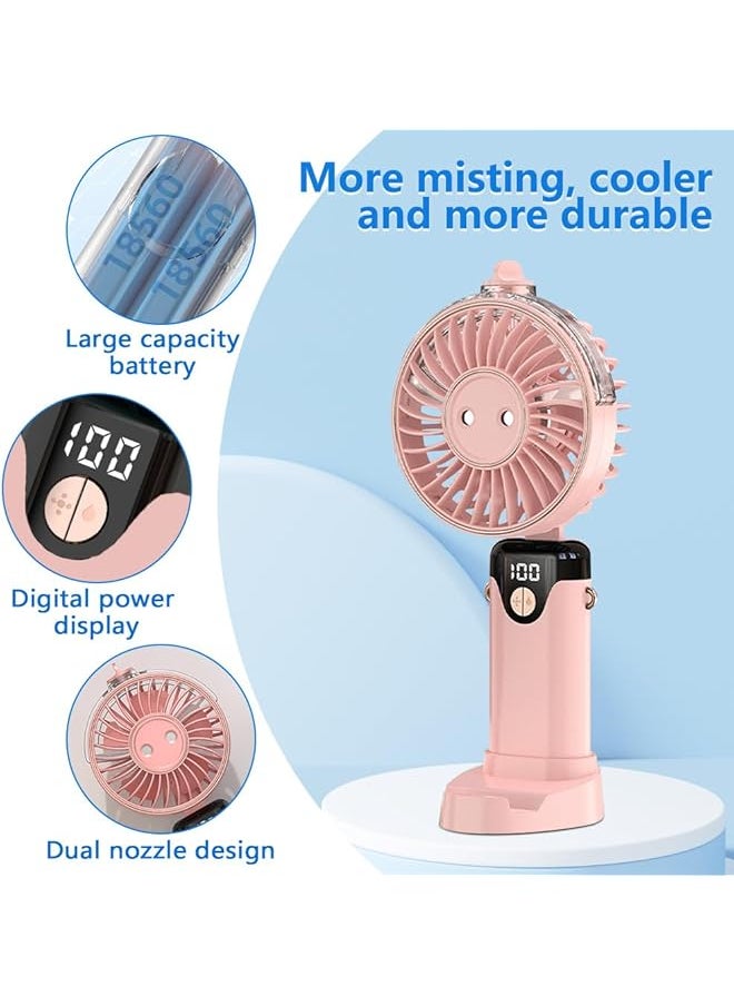 Necomi - Handheld Misting Fan 3 In 1 Personal Fan With Water Tank Misting Double Nozzle Design 6 Speed Strong 180°Foldable Power Display Usb Charging Can Hang Neck Mobile Phone Holder For Outdoors Pink - Image 1