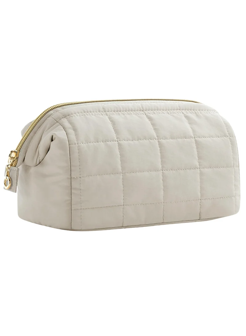 Large Capacity Cosmetic Makeup Bag | Travel Toiletry Organizer Pouch | Lightweight Zipper Makeup Storage Case for Cosmetics, Skincare & Daily Essentials | Portable Makeup Bag for Women & Girls-Beige