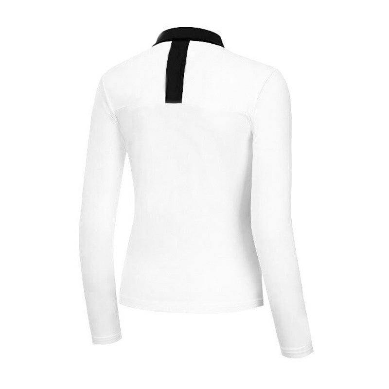 Spring and Autumn GOLF Womens Long-sleeved Sports Quick-drying Slim-fit Color-contrast Lar Polo Shirt Top GOLF Ball Clothes White