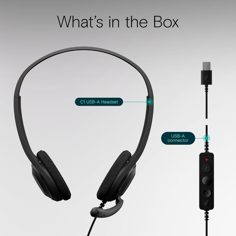 EPOS سماعة رأس C1 للأعمال USB-A مع ميكروفون، معتمدة من كروم، سماعات سلكية، ميكروفون مانع للضوضاء، جودة صوت محسّنة، اتصال للأجهزة الحديثة، على الأذن - Image 5