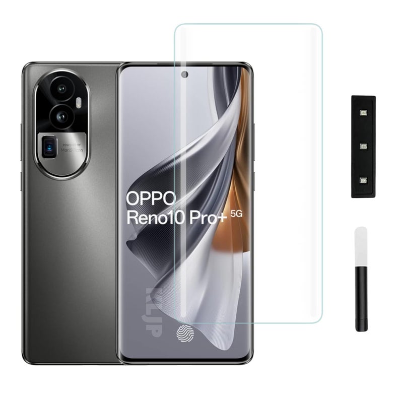 KLJP حماية شاشة زجاجية مقواة HD+ UV متوافقة مع أوبو رينو 10 برو بلس (عبوة من 1) لاصقة بالكامل UV صديقة للحالات مع وضوح HD+ - Image 1