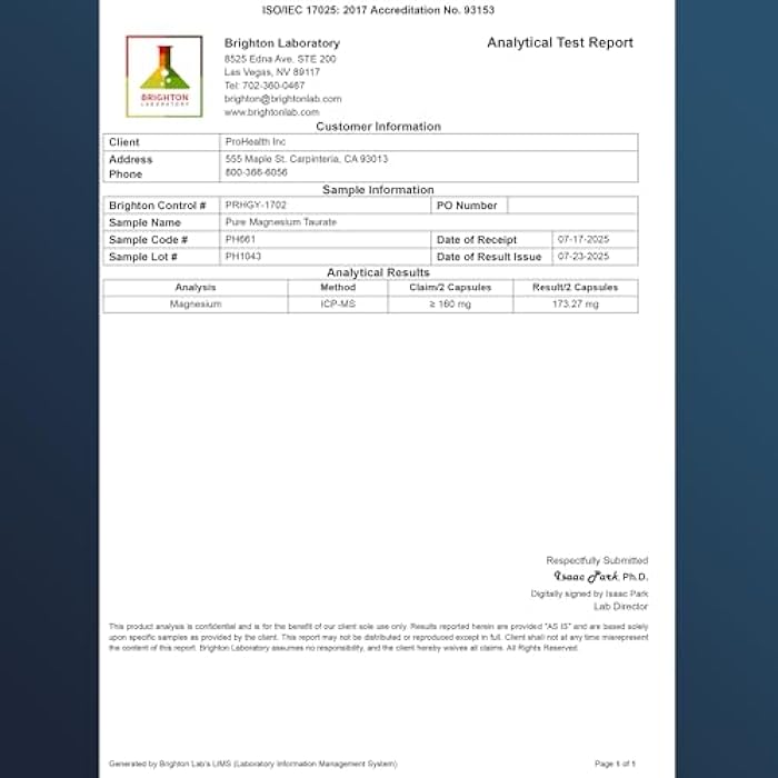 ProHealth بروهيلث بيور ماغنيسيوم توريت، 160 ملغ لكل حصة | مكمل للتوافر الحيوي الأمثل لصحة الشيخوخة | يدعم صحة الدماغ والقلب والعضلات | مختبر من طرف ثالث للجودة | 180 كبسولة - Image 3