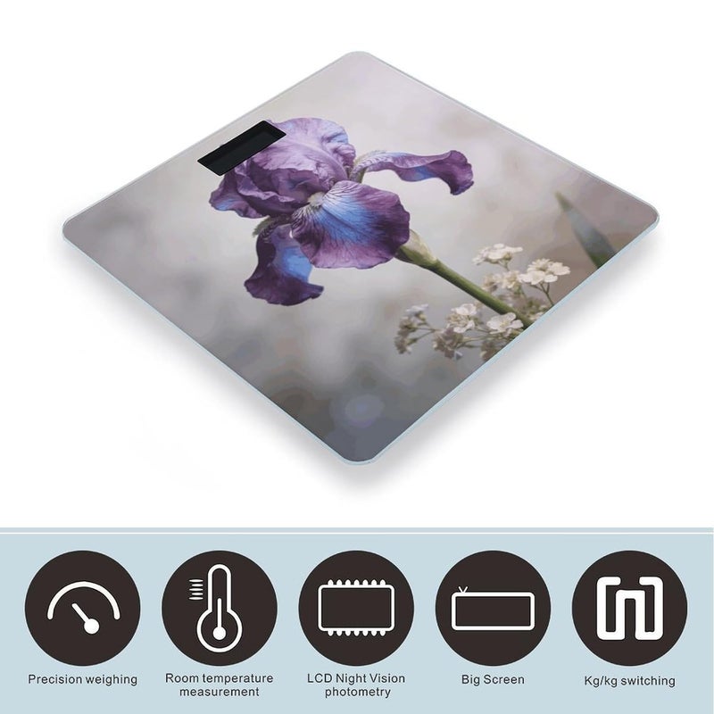 Purple Iris Weight Scale Household High Precision Digital Body Scale Cute Compact Slim Bathroom Scale Sleek Modern Personal Body Weighing Machine for Bedroom Kitchen and Bathroom - Image 3