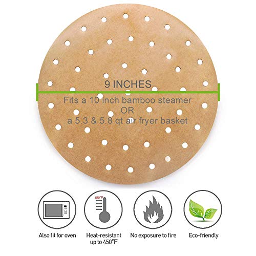 Vancens 100pcs Unbleached Air Fryer Liners, Vancens 7.5 inches Bamboo Steamer Liners, Premium Perforated Parchment Steaming Papers, Non-stick Steamer Mat, Perfect for 3.5 & 3.7QT Air Fryers/Baking/Cooking - Image 3