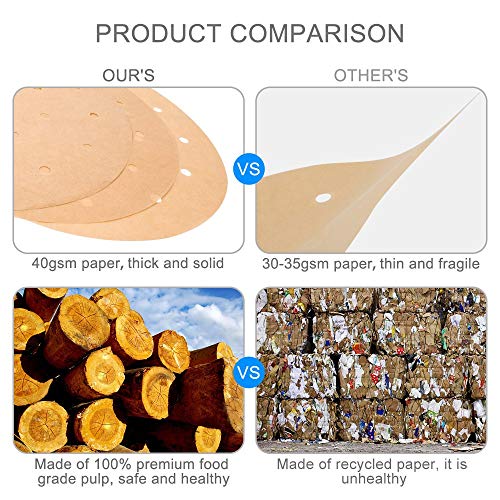 Vancens 100pcs Unbleached Air Fryer Liners, Vancens 7.5 inches Bamboo Steamer Liners, Premium Perforated Parchment Steaming Papers, Non-stick Steamer Mat, Perfect for 3.5 & 3.7QT Air Fryers/Baking/Cooking - Image 5