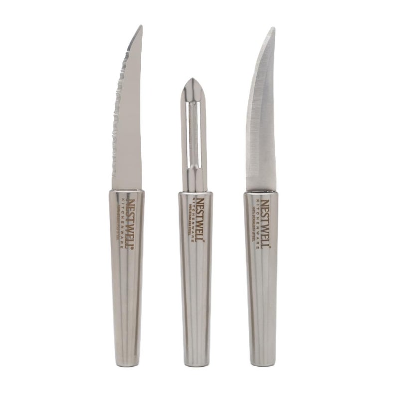 Nestwell N293 Premium Stainless Steel 3 Piece Knife Set Peeler Laser Slicing Knife Stainless Steel Handle Design 3Pcs Your Ultimate Kitchen Companion - Image 1