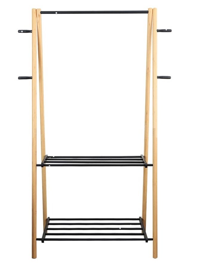 Cady One - Wooden Clothes Hanger with 2 Iron Shelves, Clothes Organizer and Wooden Clothes Rack 100*161*39 cm - Image 1
