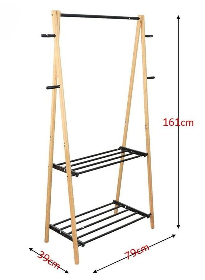 Cady One - Wooden Clothes Hanger with 2 Iron Shelves, Clothes Organizer and Wooden Clothes Rack 100*161*39 cm - Image 1