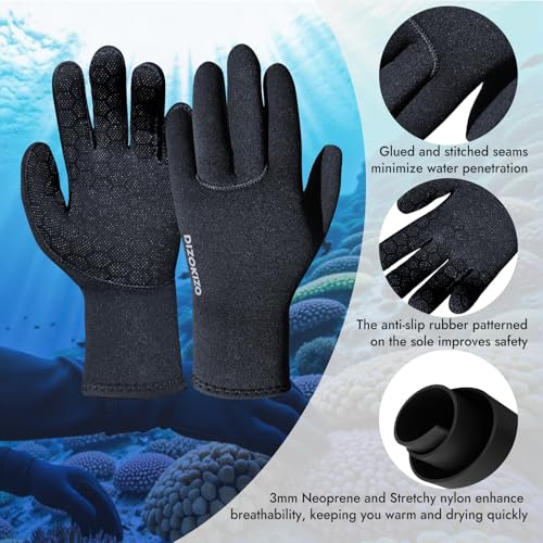 PAWHITS Wetsuit Gloves 3mm Neoprene Gloves Thermal Anti-Slip Diving Gloves for Men Women (M) - Image 2