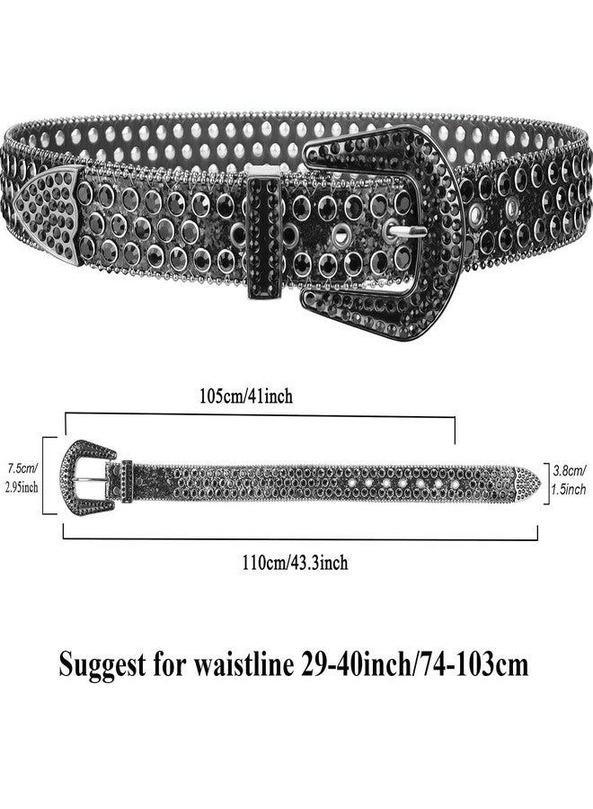 UTOWO Rhinestone Belt for Women Men, Western Cowgirl Cowboy Bling Studded Leather Belt for Jeans Pants - Image 2