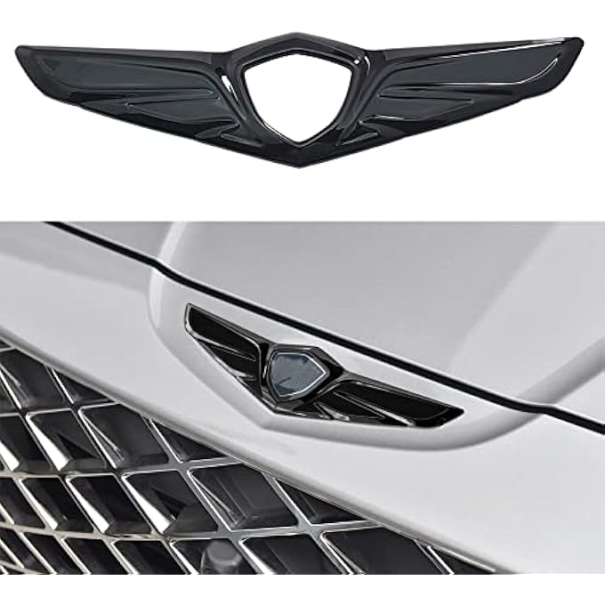 ريحني غطاء محرك أمامي أسود لامع، شعار الجناح الأوسط، شعار الشارة، تشطيمات التشكيل لجينيسيس Gv80 2021 2022 2023 - Image 2