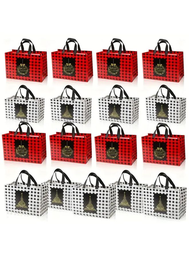 10 قطع حقيبة هدايا كريسماس كبيرة مختلطة باللونين الأحمر والأسود بمقابض متينة قابلة لإعادة الاستخدام - Image 2