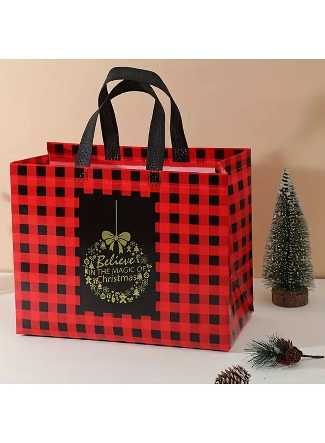 10 قطع حقيبة هدايا كريسماس كبيرة مختلطة باللونين الأحمر والأسود بمقابض متينة قابلة لإعادة الاستخدام - Image 5