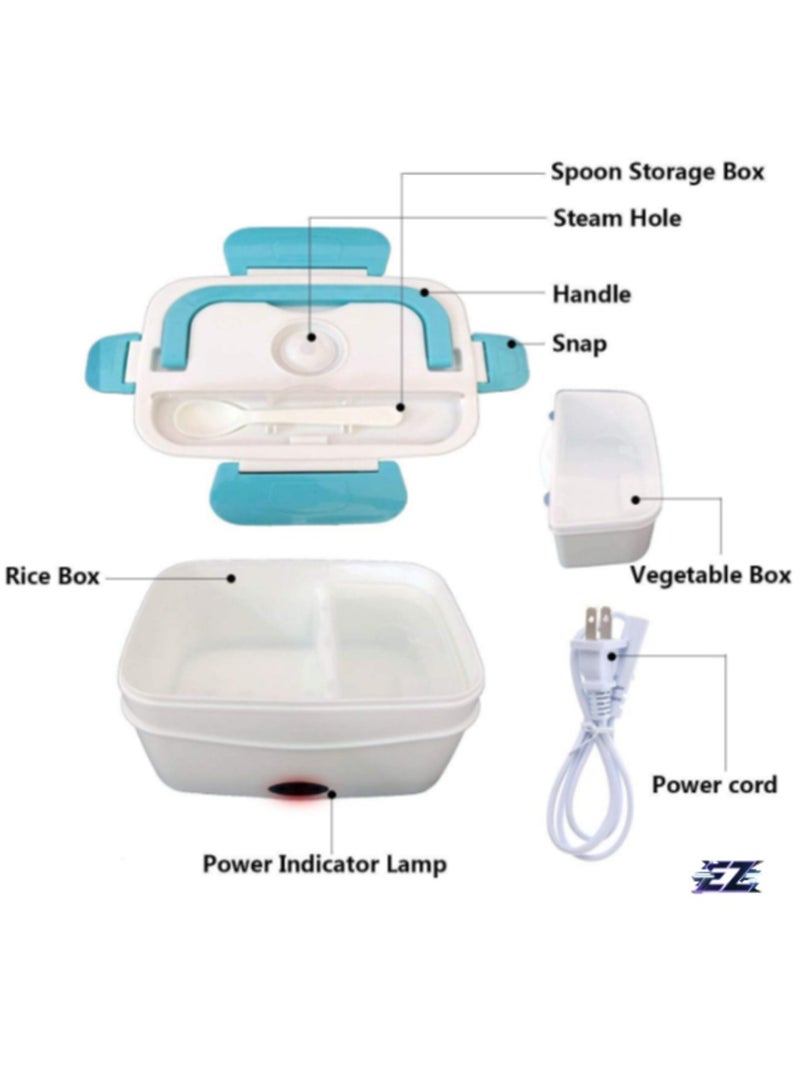 ELTRAZONE صندوق غداء كهربائي للسيارة والمنزل، سخان طعام محمول مع صناديق وجبات خفيفة مقاومة للتسرب وخالية من BPA، آمن للاستخدام في الميكروويف - مثالي للبالغين والفتيات والفتيان (أزرق) - Image 2
