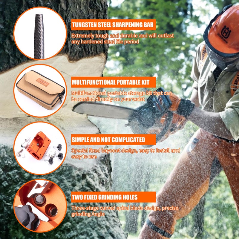 MRELC Chainsaw Sharpener, Chainsaw Sharpening Jig Kit, with Tungsten Burr Sharpening Rods,Portable Storage Bag, Hand-Cranked Sharpening Tool for 8-22 inches Chain Saws and Electric Saws - Image 4