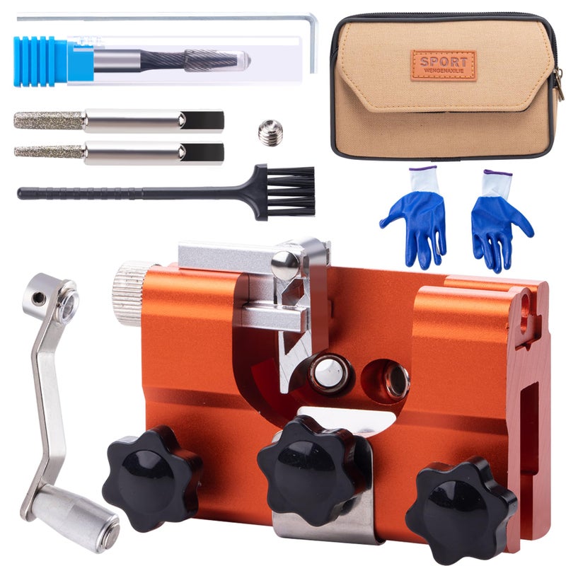 MRELC Chainsaw Sharpener, Chainsaw Sharpening Jig Kit, with Tungsten Burr Sharpening Rods,Portable Storage Bag, Hand-Cranked Sharpening Tool for 8-22 inches Chain Saws and Electric Saws - Image 1