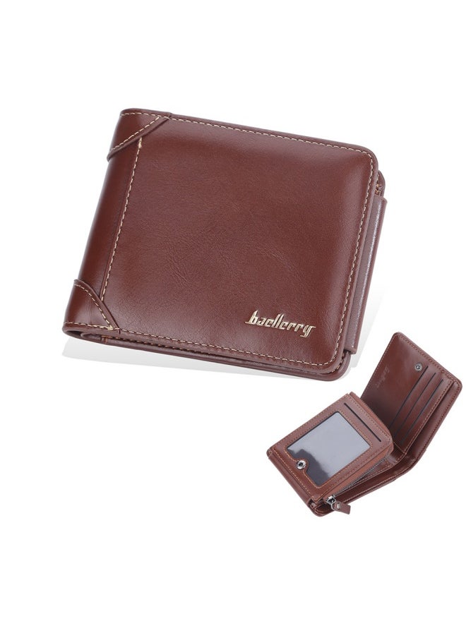 baellerry Brown Horizontal Wallet Men's Short BAELLERRY Zipper Coin Purse Fashionable Thin Card Holder Men  - Image 1