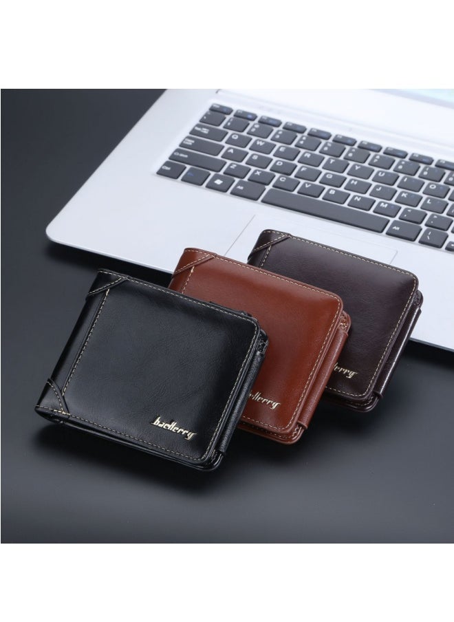 baellerry Brown Horizontal Wallet Men's Short BAELLERRY Zipper Coin Purse Fashionable Thin Card Holder Men  - Image 4