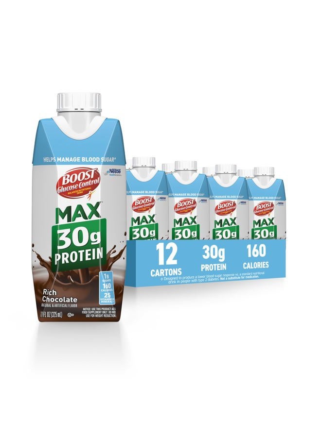 Boost Glucose Control Max 30g Protein Nutritional Drink, Rich Chocolate, 11 Fl Oz (Pack of 12) - Image 1