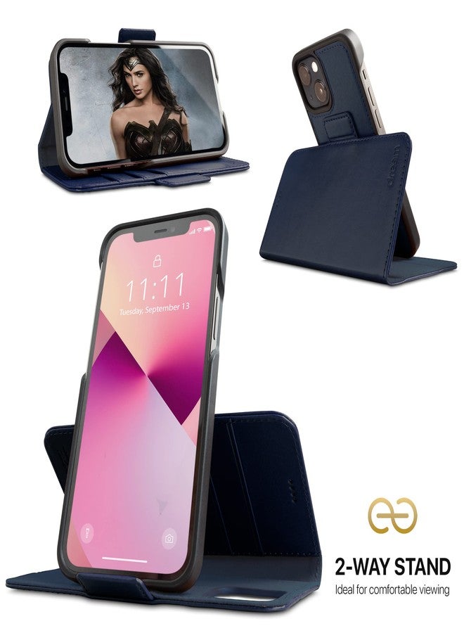 Dreem Fibonacci Wallet Case for iPhone 13 | 2-in-1 Detachable Vegan Leather Cover with Built-in Kick-Stand, RFID Blocking Card Holder, MagSafe Compatible [Royal] - Image 3