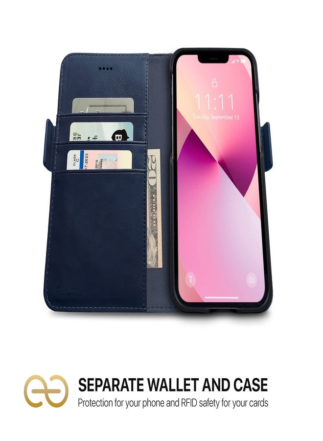Dreem Fibonacci Wallet Case for iPhone 13 | 2-in-1 Detachable Vegan Leather Cover with Built-in Kick-Stand, RFID Blocking Card Holder, MagSafe Compatible [Royal] - Image 2