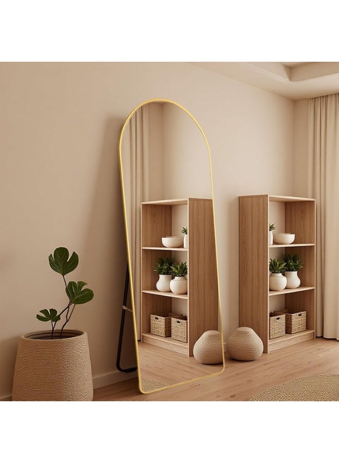 ديكور هيلز مرآة ديكورهيلز مقوسة كاملة الطول 180 × 80 سم | إطار ألومنيوم ذهبي حديث | مرآة مثبتة على الحائط وقائمة على الأرض | مرآة كبيرة لغرفة النوم | مرآة لكامل الجسم لغرفة المعيشة والمكتب المنزلي - Image 4