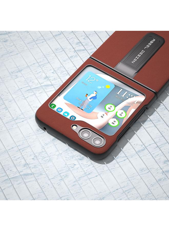 S-TOP Case For Samsung Galaxy Z Flip5 Genuine Silky Soft ABEEL Black Edge Phone Case with Holder - Image 4