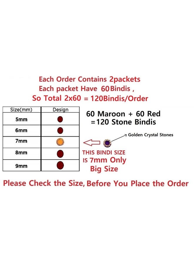 VAMA Maroon & Red Golden Crystal Stone Bindi for Women Pottu Kumkum Sindoor Bindee Sticker Bridal Bindi for Wedding Stone Bindi for Girls (Size 7mm - Pack of 120 Bindis Stone) - Image 2