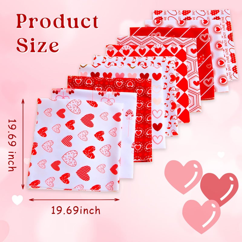 Taefaba 10 Pcs Valentine's Day Polyester Fabric Bundles, 19.69x19.69Inch Cloth with Love Heart Patterns Soft Quilting Patchwork Projects Holiday Squares Sewing Fabrics for DIY Handmade Crafts Decorations - Image 2
