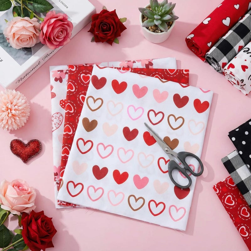 Taefaba 10 Pcs Valentine's Day Polyester Fabric Bundles, 19.69x19.69Inch Cloth with Love Heart Patterns Soft Quilting Patchwork Projects Holiday Squares Sewing Fabrics for DIY Handmade Crafts Decorations - Image 4