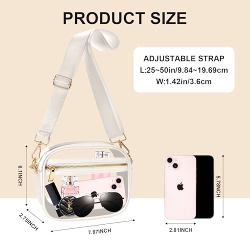 Fibrdoo Clear Bag Stadium Approved, Leather Clear Crossbody Purse Bag for Concerts Sports Events Festivals (Beige) - Image 3
